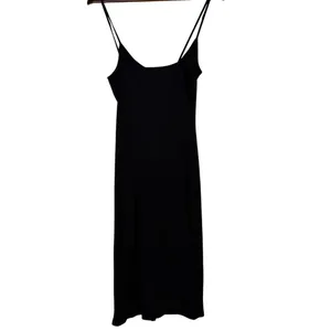 ZARA Ribbed Button Bodycon Midi Dress Strappy Stretch Slim Round Neck M Black thumbnail 12
