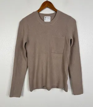 FIGS Ribbed Knit Long Sleeve Sweater Taupe Brown Crew Neck Pocket XS W18LW3003 thumbnail 1