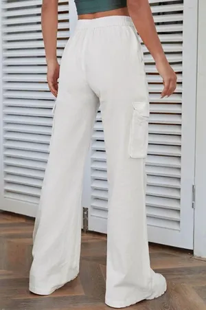 White Linen Cargo Pants thumbnail 2