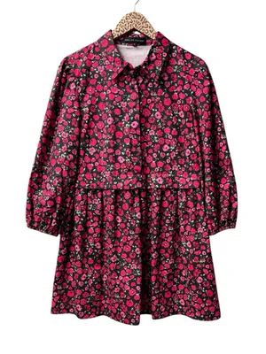 English Factory Floral Shirtdress Mini Dress 100% Cotton 3/4 Sleeves Pink Medium thumbnail 4