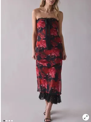 For Love and Lemons Dark Romance Strapless Floral Lace-Hem Maxi Dress thumbnail 10