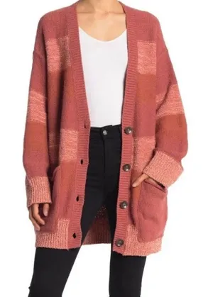 Free People Southport Beach Cardigan Sweater Pink Stripe Boho XS thumbnail 1