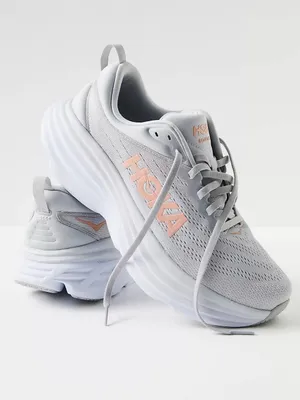 Hoka Bondi 8 Running Shoes Grey Peach Women’s Size 9 thumbnail 2