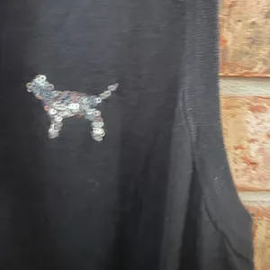 Pink Victoria's Secret Black Sequin Dog Logo Tank Size Large Casual Y2K thumbnail 3