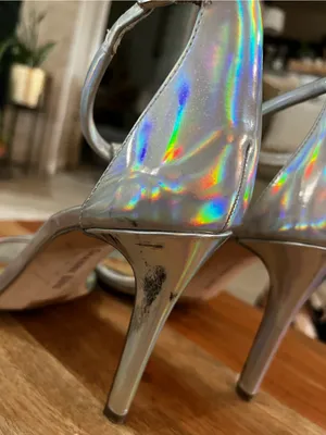 Gianni Bini Silver Hologram T-Strap High Heel Sandals Sz 6.5 thumbnail 8