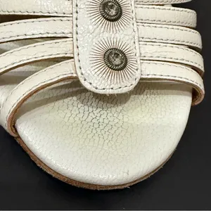 ESCADA Ivory White Leather Crystal Studded T-Strap Wedge Sandals Size 37 1/2 thumbnail 14