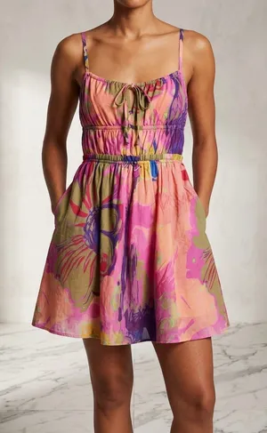 NWT Steve Madden Floral Mini Dress Medium Spaghetti Strap Tie Bust Tropical thumbnail 1