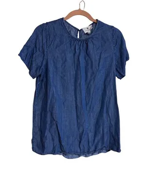 Betseys Boutique Shop Blue Tencel Short-Sleeve Blouse Womens Small Lightweight C thumbnail 1