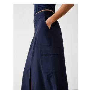 Athleta Navy brooklyn heights Cargo Midi Skirt Utility Travel Slit Womens 14 thumbnail 3