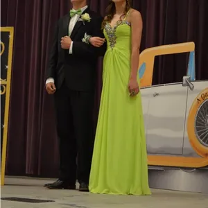 Lime Green Rhinestone Prom Dress thumbnail 9
