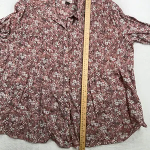 Anthropologie Pilcro L Button Down Pintuck Ditsy Floral Relaxed Top Mauve Pink thumbnail 12