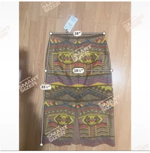 Zara Geometric Embroidered Midi Skirt in Mustard, Pink & Brown thumbnail 2