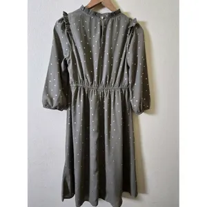 Baltic‎ Born Dress Women Small Green Rylee Ruffle Gold Foil Polka Dot Midi thumbnail 3