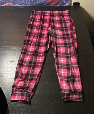 Women's Pink Plaid Fleece Pajama Pants - Cozy Lounge Bottoms thumbnail 1