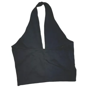 Zara Black Deep V-Neck Halter Crop Top Low Back NWOT Womens Juniors Medium thumbnail 2