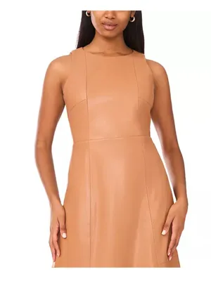 Parker Tan Sleeveless Faux-Leather Midi Dress thumbnail 3