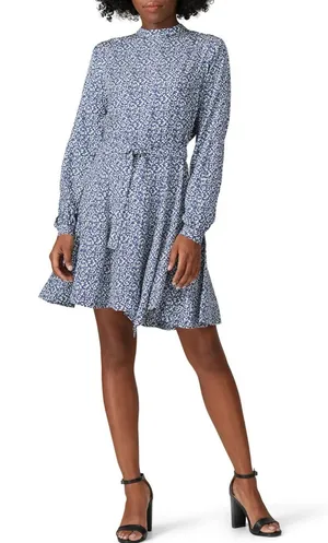 Derek Lam 10 Crosby Long Sleeve Mock Neck Blue Floral Print Mini Dress Size 6 thumbnail 1