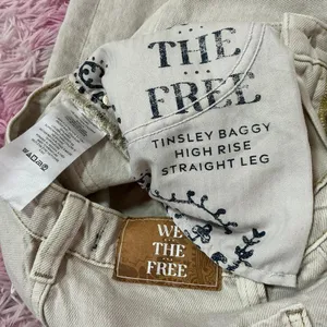 We The Free People Tinsley Baggy Cream‎ Carpenter Jeans Wide Leg Utility Pocket thumbnail 5
