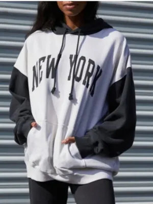 John Galt Brandy Melville Women's One Size Hoodie New York White Gray Raglan thumbnail 1