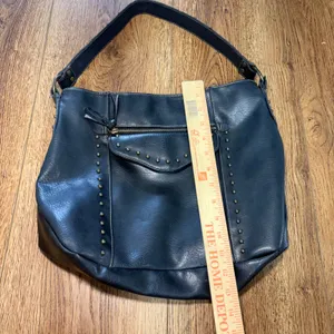 Y2K Black Studded Faux Leather Hobo‎ Shoulder Bag Brass Hardware Western Boho thumbnail 8