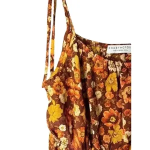 Floral Tie-Shoulder Tank Top in Autumn Brown Tones with Peplum Detail‎ thumbnail 6