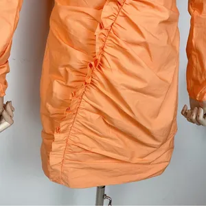 Elliatt Zya Long Sleeve Cotton Ruched Mini Dress in Mango Size Small NWT thumbnail 4