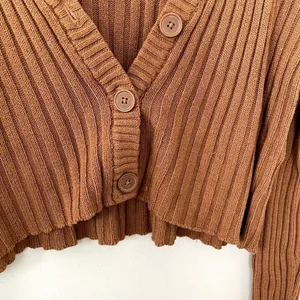American Eagle cropped‎ brown v-neck sweater casual 70s vintage women size M thumbnail 3