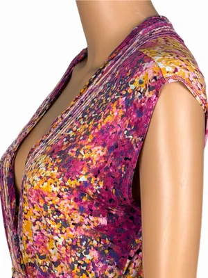 CALVIN KLEIN Fuchsia Multi Abstract Faux Wrap Fit & Flare Stretch Size 8 thumbnail 7