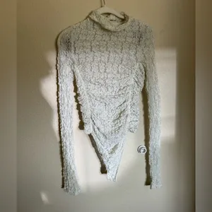 Free People Party Favor‎ Textured Turtleneck Bodysuit Sz Small in Ivory Cream thumbnail 4