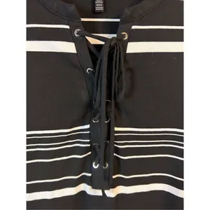 White House Black Market Black/White Striped Short Sleeve Shirt Dress Medium (42 thumbnail 3