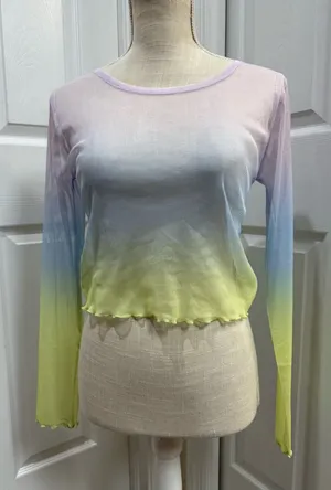 Sheer Mesh Multicolor Long-Sleeve Crop Top – Size L (Runs very small) thumbnail 1