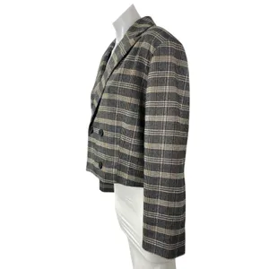 Oak + Fort Gray Plaid Check Notched Collar Long Sleeve Crop Blazer Coat Jacket M thumbnail 3