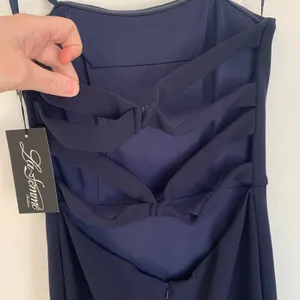 NWT La Femme 28835 Strapless Leg‎ Slit Double Strap Back in Navy Blue thumbnail 7