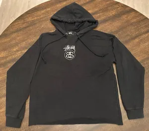 Stüssy Womens Black Embroidered Logo Lightweight Pullover Sweatshirt Cropped-Sm thumbnail 1