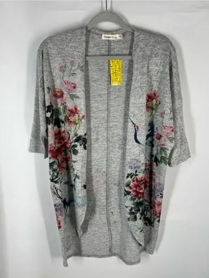 Ginger‎ G Floral Crane Print Soft Knit Open Front Cardigan Size S thumbnail 1