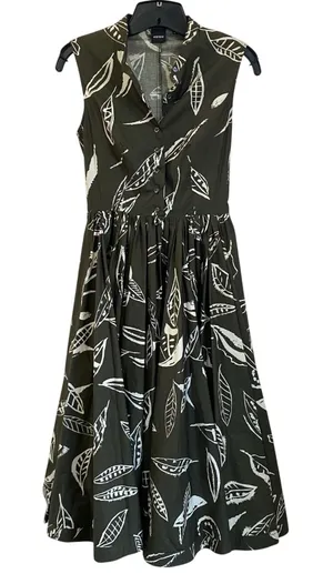 Aspesi Green Leaf Print Midi Dress A Line‎ Italian Designer Chic Size 40 thumbnail 1