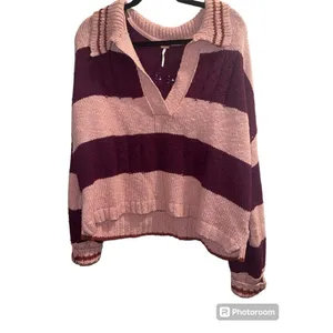 ✨Free People Pembrook Sz Medium Sweater in Moody Pink Combo Striped Cotton✨ thumbnail 8