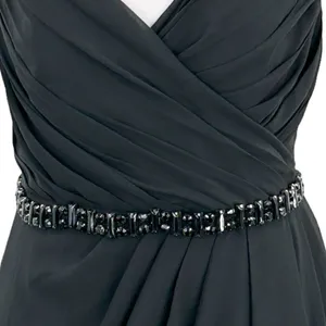 Lillian’s V Neck Faux Wrap Beaded Banding Waist Black Formal Dress Gown Size 6 thumbnail 16