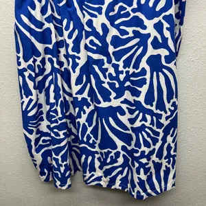 H&M Babydoll Midi Dress Womens XL Smocked Beachy Coastal Nautical Travel Island thumbnail 4