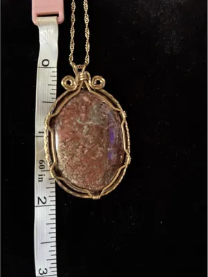 Handmade Wire-Wrapped Gemstone Pendant Necklace Earthy Red Jasper Cabochon 28” thumbnail 3