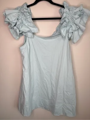Free People Free-Est Josie Mini Dress Light Blue Flutter Ruffle Sleeve Sz M thumbnail 11