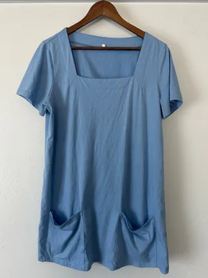 Light Blue Women's Square Neck Pocket Tunic Size L thumbnail 1