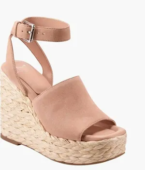 NEW MARC FISHER LTD Nelly Ankle Strap Wedge Sandal In LIGHT NATURAL 111 thumbnail 1