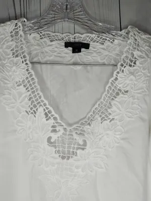 J.Crew Boho V-Neck Long Sleeve Top With Eyelet Floral Trim 100% Cotton thumbnail 4