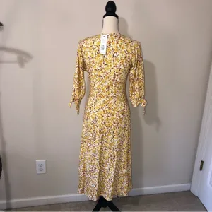 Wedding Guest Dress Size M Organic Cotton Amour Vert Yellow Floral Midi Cottage thumbnail 6