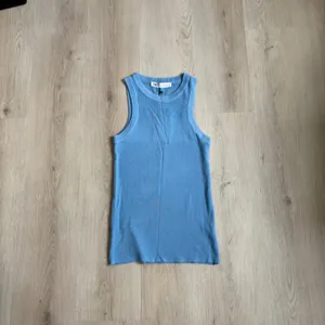 Zara NWT Women's Light Blue Ribbed Knit Tank Top High Neck Size L thumbnail 6