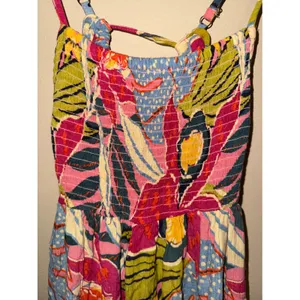 Angie Tropical Floral Smock Mini Dress S Multi Color Tier Boho Sundress vacation beach thumbnail 2