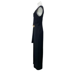 Miss Selfridge Black Gold Belt Sleeveless V Neck Prom High Low Maxi Dress Size 8 thumbnail 2