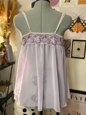 Honeydew Lavender Lace Trim Chiffon Babydoll Chemise thumbnail 6