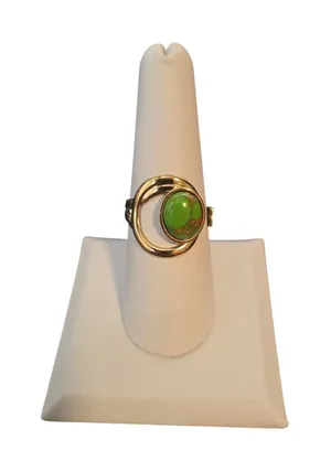 Ring Women Size 7.5 Adjutable Crescent Moon‎ Green Faux Turquoise Gold Tone thumbnail 1